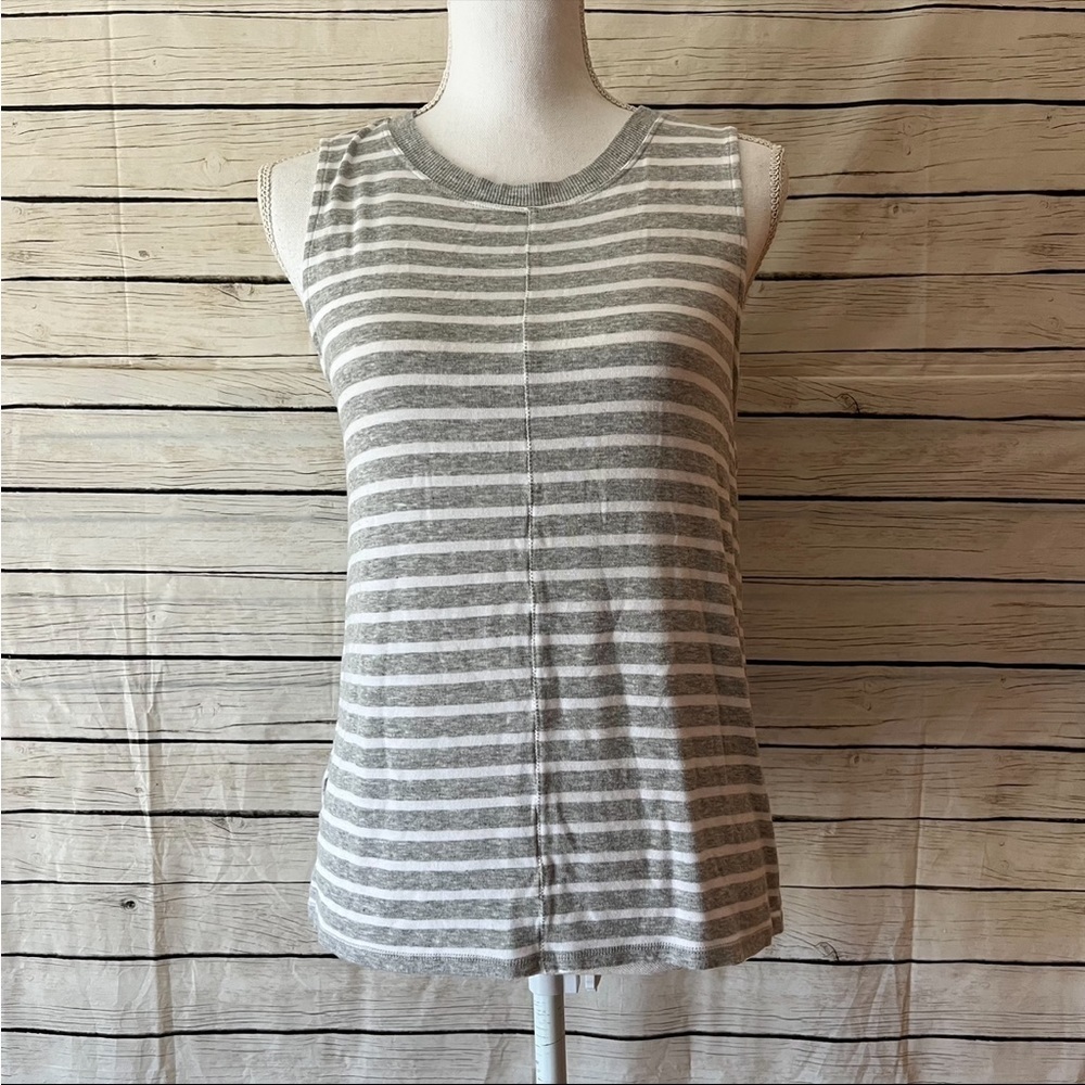 Loft Center Seam Gray And White Striped Tank Top